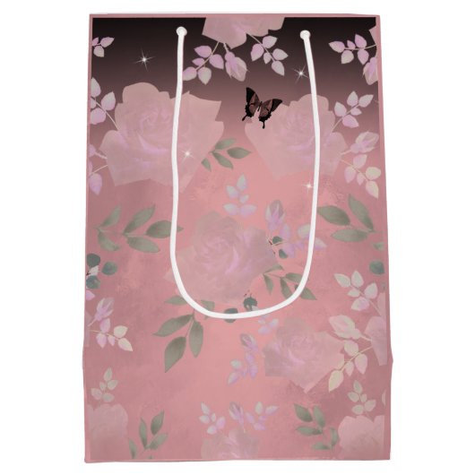 Fancy Rozen Quinceanera Roze Medium Gift Bag Cadeauzakje (Achterkant)