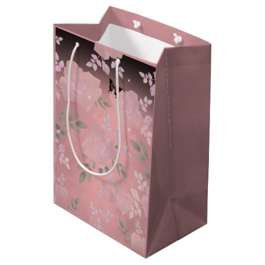 Fancy Rozen Quinceanera Roze Medium Gift Bag Medium Cadeauzakje (Achterkant Gekanteld)