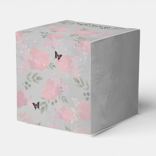 Fancy Rozen Quinceanera Silver Favor Box Bedankdoosjes (Achterkant)