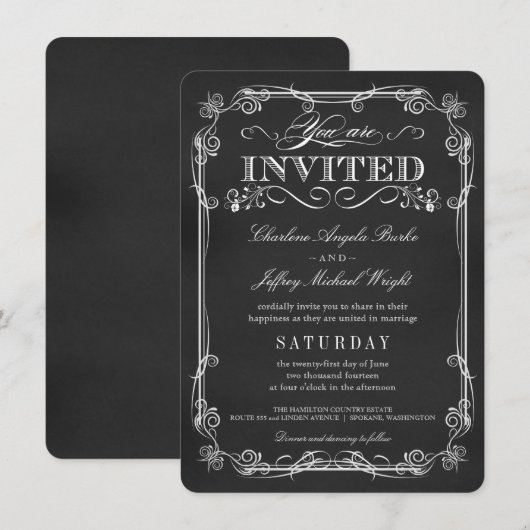 Fancy Rustic Chalkboard Wedding Invitations Kaart (Voorkant / Achterkant)