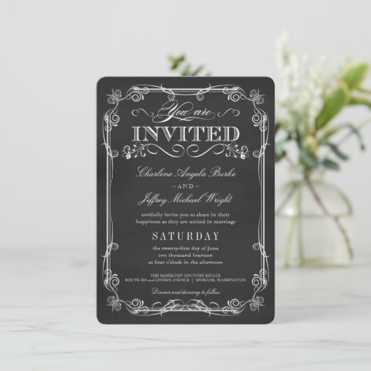 Fancy Rustic Chalkboard Wedding Invitations Kaart (Staand voorkant)