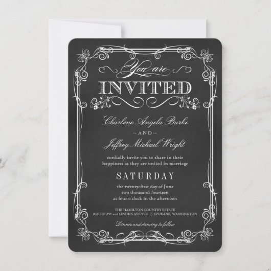 Fancy Rustic Chalkboard Wedding Invitations Kaart (Voorkant)