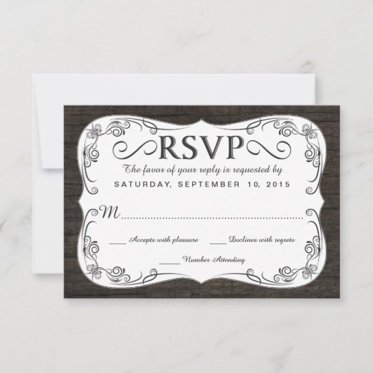 Fancy Rustisch Hout RSVP Wedding Reply Kaartje (Voorkant)