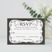 Fancy Rustisch Hout RSVP Wedding Reply Kaartje (Staand voorkant)