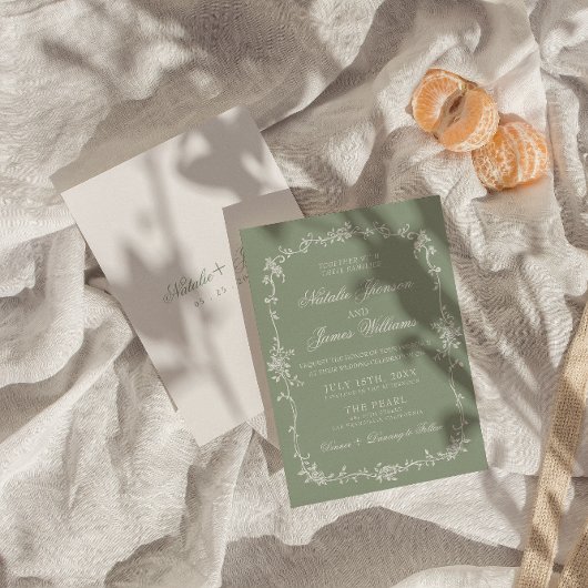 Fancy Sage Green Floral Boho Botanical Wedding Kaart