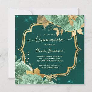 Fancy Salie Groen Emerald Goud Bloem Quinceanera Kaart