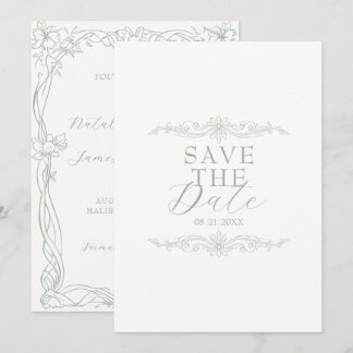 Fancy Salie Groen Oud Geld Retro Bruiloft Save The Date