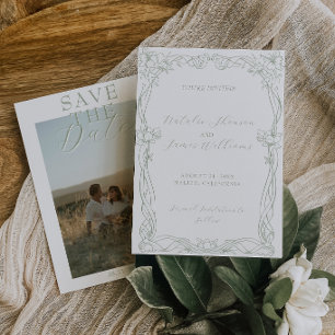 Fancy Salie Groen Oude Rijkdom Foto Retro Bruiloft Save The Date