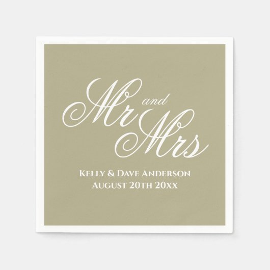 Fancy salie groene Mr & Mrs bruiloftsfeest servett Servet (Voorkant)