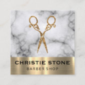 Fancy Salon Scharen Marmeren Gouden Trim Vierkante Visitekaartje (Voorkant)