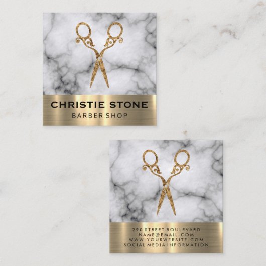 Fancy Salon Scharen Marmeren Gouden Trim Vierkante Visitekaartje (Voorkant / Achterkant)