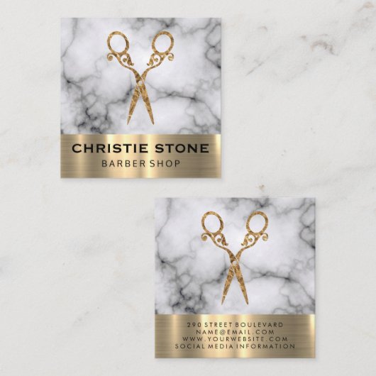 Fancy Salon Scharen Marmeren Gouden Trim Vierkante Visitekaartje (Voorkant / Achterkant)