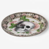 Fancy schedel met Rozen  Halloween Papieren Bordje (Gekanteld)