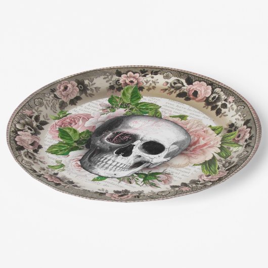 Fancy schedel met Rozen Halloween Papieren Bordje (Gekanteld)