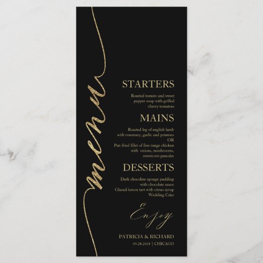 Fancy Script 4x9 Bruiloft Menu Kaart Voor Bord (Voorkant)