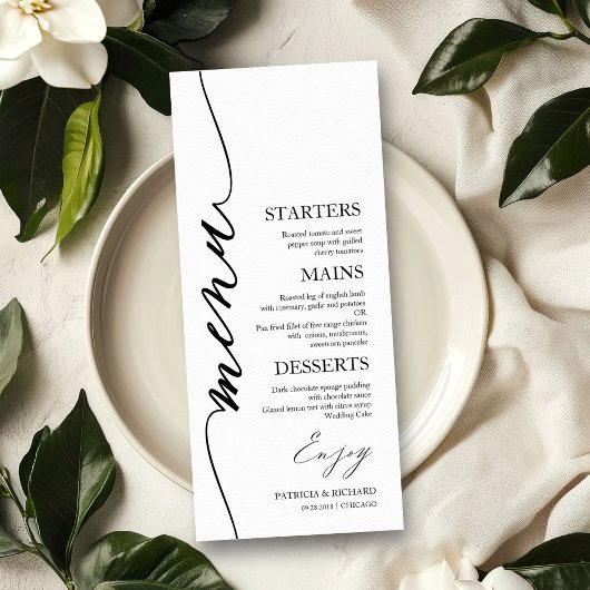 Fancy Script 4x9 Huwelijksmenu kaart voor bord