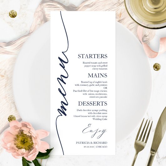 Fancy Script 4x9 Trouw Menu Kaart Voor Bord