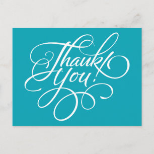 Fancy script Aqua Blue bedankkaart Briefkaart