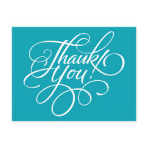 Fancy script Aqua Blue bedankkaart