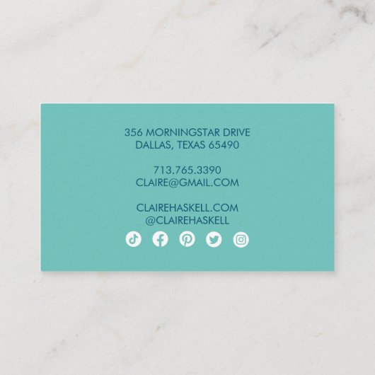 Fancy Script Aqua Chic Minimale sociale media pict Visitekaartje (Achterkant)