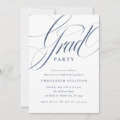 Fancy Script Blauwe Afstudeerfeest Kaart (Voorkant)