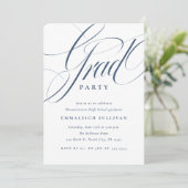Fancy Script Blauwe Afstudeerfeest Kaart (Staand voorkant)