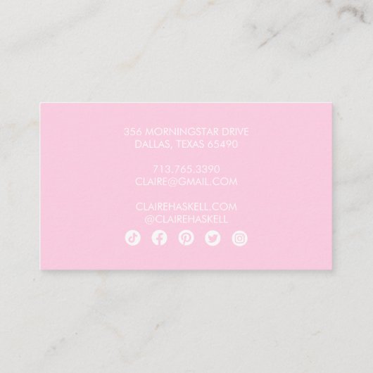 Fancy Script Blush Chic Minimal Social Media Icons Visitekaartje (Achterkant)