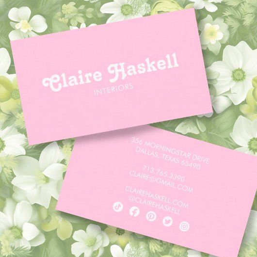 Fancy Script Blush Chic Minimal Social Media Icons Visitekaartje