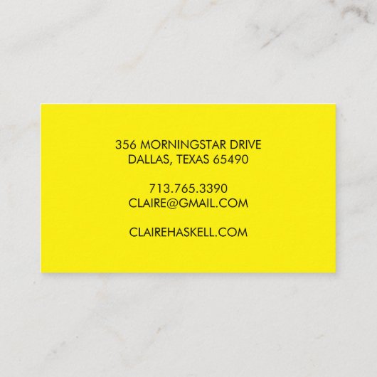 Fancy Script Bold Helder Geel Chic Minimal Visitekaartje (Achterkant)