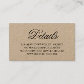 Fancy Script Calligrafie Huwelijksdetails Kraft Visitekaartje (Voorkant)