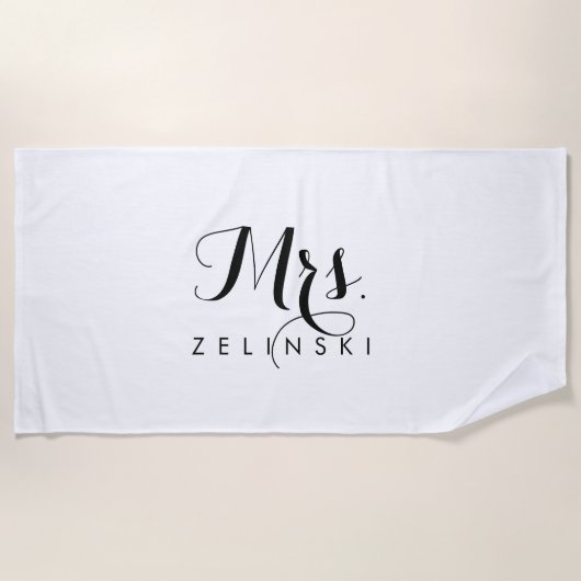 Fancy Script Calligrafie Minimalistische Strandtow Strandlaken (Voorkant)