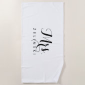 Fancy Script Calligrafie Minimalistische Strandtow Strandlaken (Voorkant)