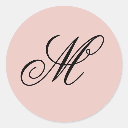 Fancy Script Calligraphy Blush en Black Monogram Ronde Sticker (Voorkant)