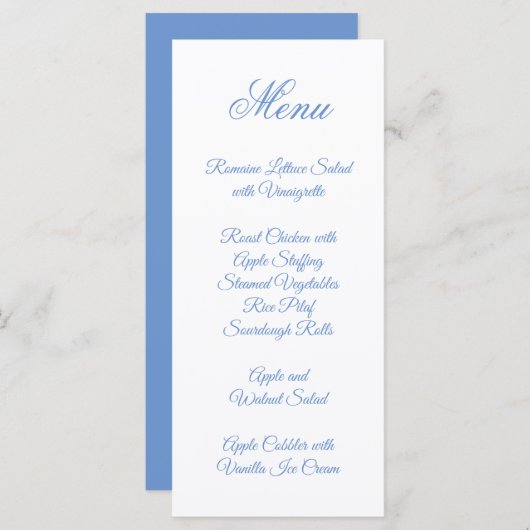 Fancy Script Calligraphy Cornflower Blue Menu (Voorkant / Achterkant)