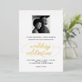 Fancy script en foto's | Weddengeld Folie Uitnodiging (Staand Voorkant)
