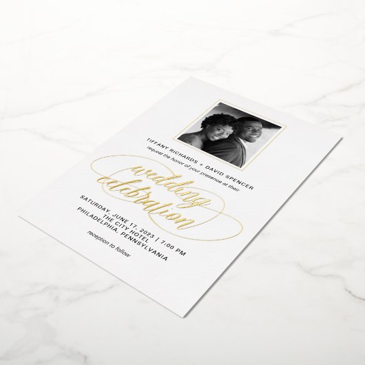 Fancy script en foto's | Weddengeld Folie Uitnodiging (Gedraaid)