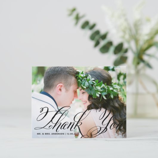 Fancy script | Foto bruiloft Hartelijk dank Briefk Briefkaart (Staand voorkant)