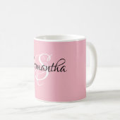 Fancy Script Gepersonaliseerd roze kleurenmonogram Koffiemok (Voorkant rechts)