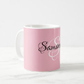 Fancy Script Gepersonaliseerd roze kleurenmonogram Koffiemok (Voorkant links)