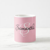 Fancy Script Gepersonaliseerd roze kleurenmonogram Koffiemok (Center)