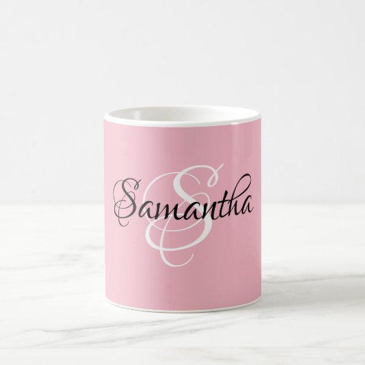 Fancy Script Gepersonaliseerd roze kleurenmonogram Koffiemok (Center)