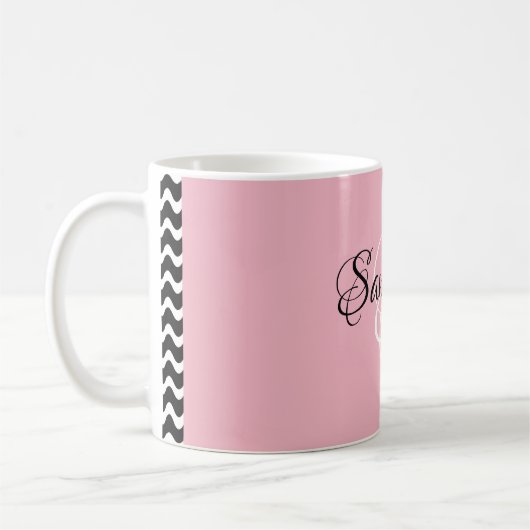 Fancy Script Gepersonaliseerd roze kleurenmonogram Koffiemok (Links)