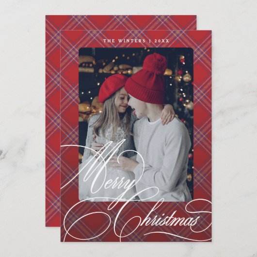 Fancy Script Geplaatst Custom Christmas Wenskaart Feestdagenkaart (Voorkant / Achterkant)