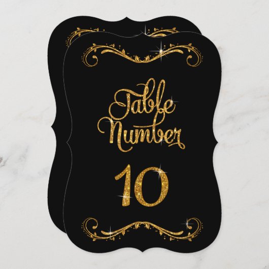 Fancy Script Glitter Tabel nummer 10 Recepties Kaart (Voorkant / Achterkant)