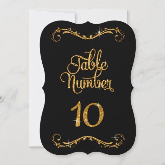 Fancy Script Glitter Tabel nummer 10 Recepties Kaart (Voorkant)