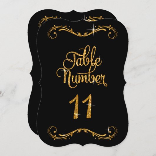 Fancy Script Glitter Tabel nummer 11 Recepties Kaart (Voorkant / Achterkant)