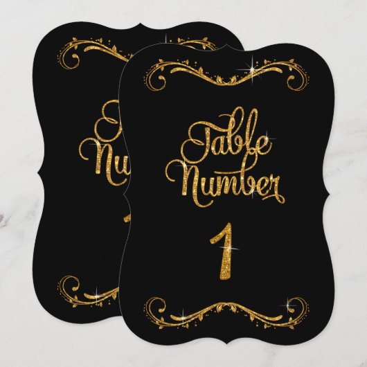 Fancy Script Glitter Tabel nummer 1 Recepties Kaart (Voorkant / Achterkant)