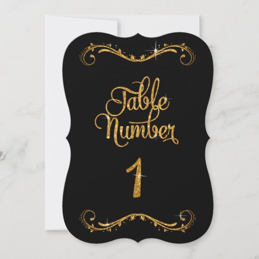 Fancy Script Glitter Tabel nummer 1 Recepties Kaart (Voorkant)