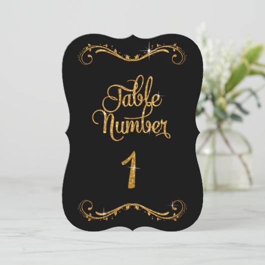 Fancy Script Glitter Tabel nummer 1 Recepties Kaart (Staand voorkant)