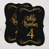 Fancy Script Glitter Tabel nummer 4 Recepties Kaart (Voorkant / Achterkant)